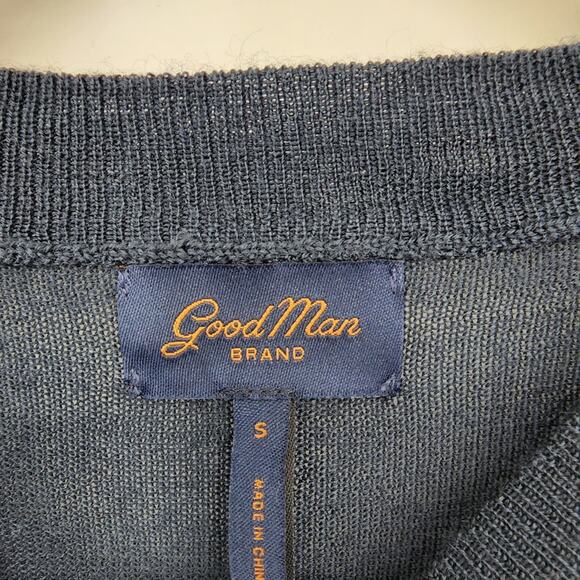 Goodman Brand Navy Long Sleeve Pullover Maroon Merino Wool Sweater Size Small - Picture 2 of 4